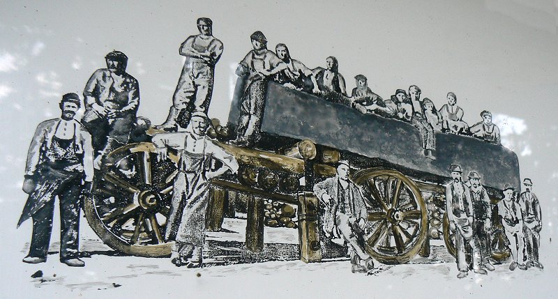 Historischer Steintransport mit einem Fuhrwerk