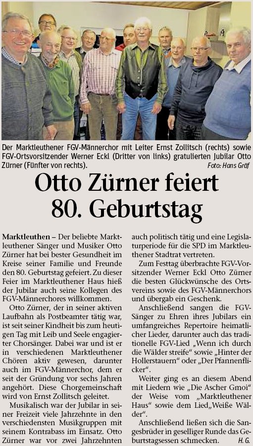 80. Geburtstag von Otto Zürner Marktleuthen im Fichtelgebirge