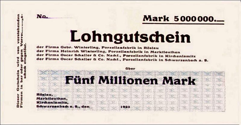 Lohngutschein Porzellanfabrik Heinrich Winterling