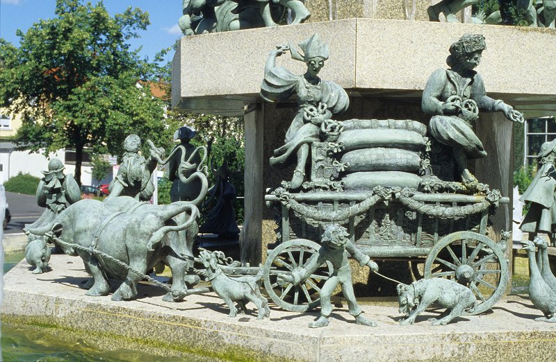 Ochsengespann auf dem Egerland-Brunnen