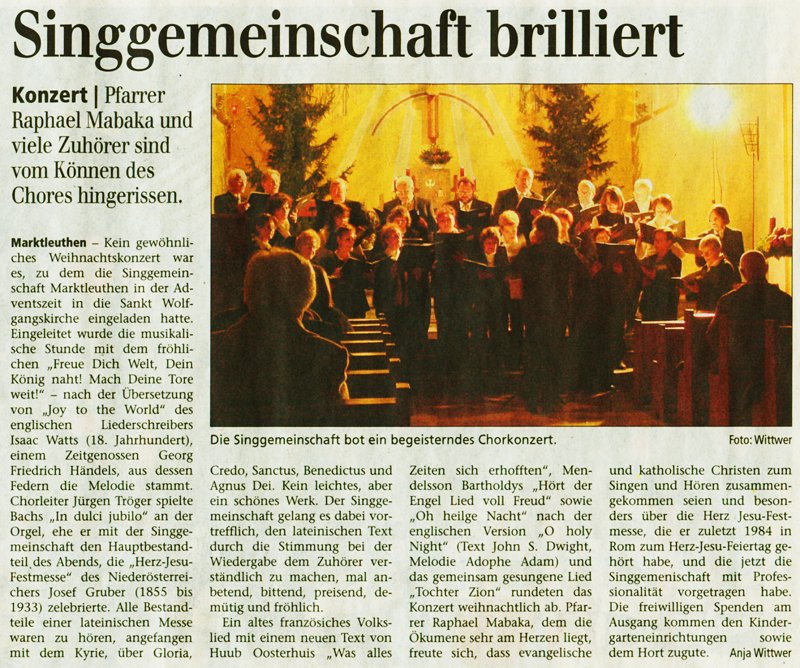 Singgemeinschaft Marktleuthen beim Adventskonzert 2009 in der Kirche St. Wolfgang Marktleuthen
