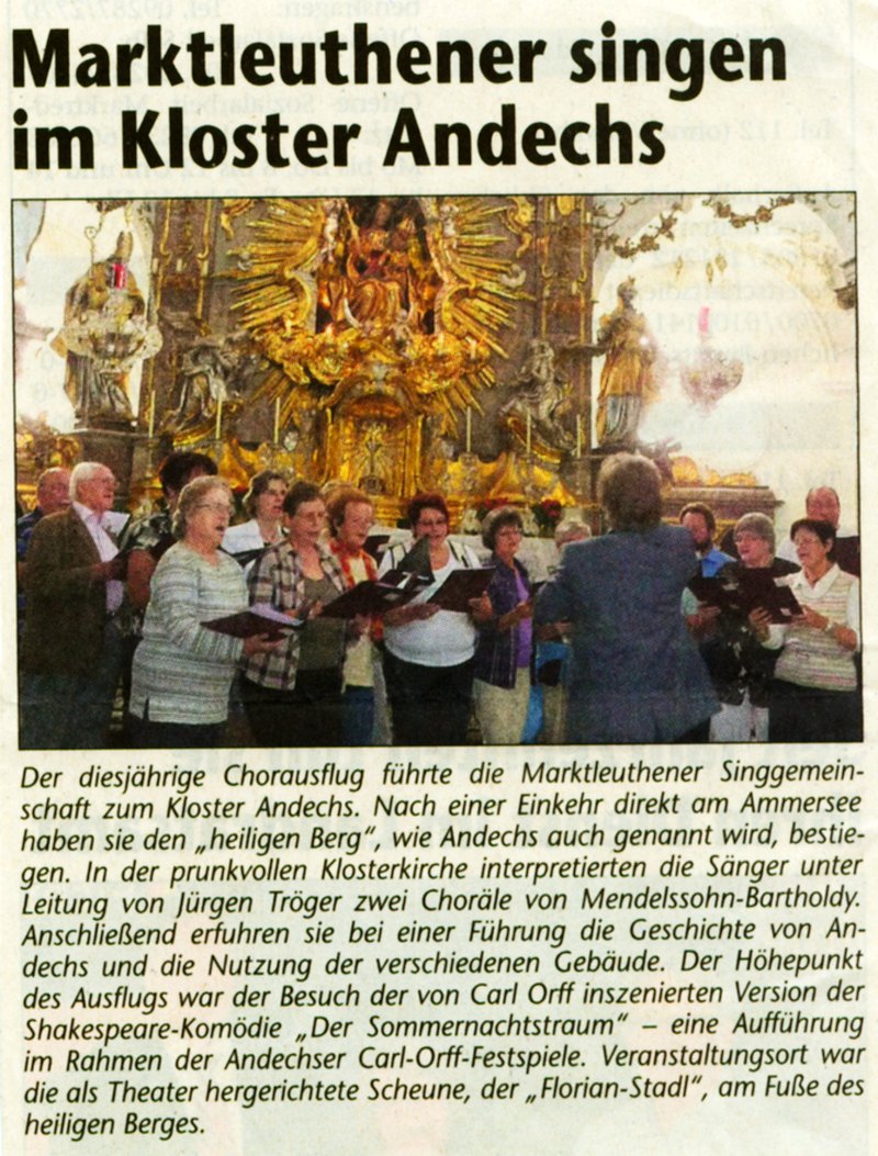 Singen in der Klosterkirche Andechs August 2010