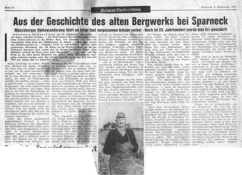 Zeitungsausschnitt von 1972: Bergbau im Jahr 1923