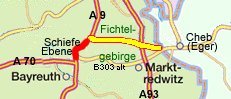 Straßenkarte Fichtelgebirge - Fichtelgebirgsautobahn (B303 neu)